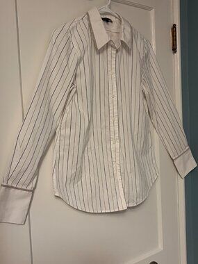 Lafayette 148 striped button down shirt metallic embellished luxury office small